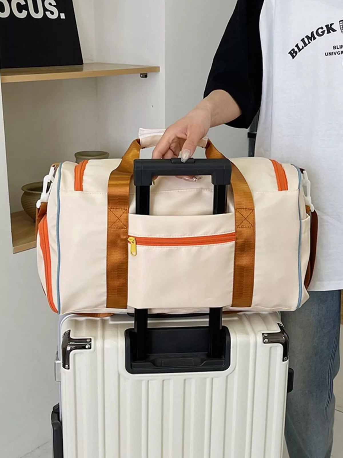 Multi-Pocket Color-Block Travel Bag