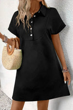 Button Front Short Sleeve Mini Dress