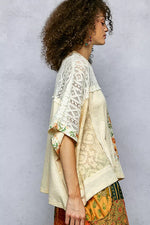 POL Floral Patchwork Lace Accent Blouse