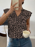 Leopard Print Ruffle Sleeve Blouse