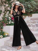 Embroidered Ruched Short Sleeve Jumpsuit - Ladyez