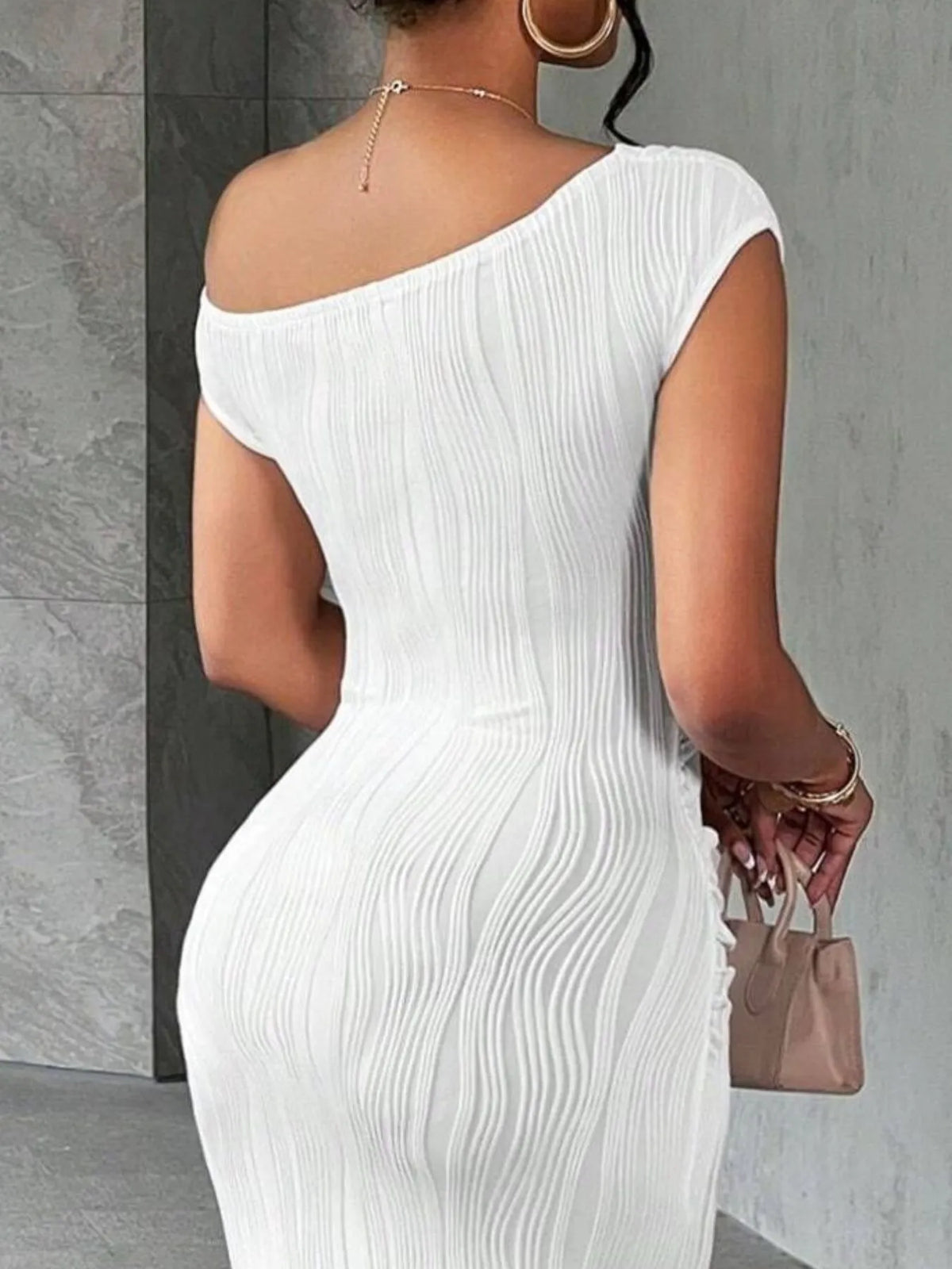 Textured Single Shoulder Bodycon Maxi Dress - Ladyez