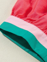 Carrot Colorful Trim V Neck Short Sleeve Blouse