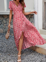 Printed Surplice Maxi Dress with Flutter Sleeves - Ladyez