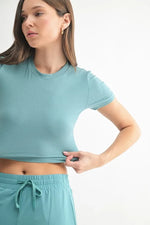 MONO B Essential Micro-ribbed Cropped Athleisure Tee - Ladyez