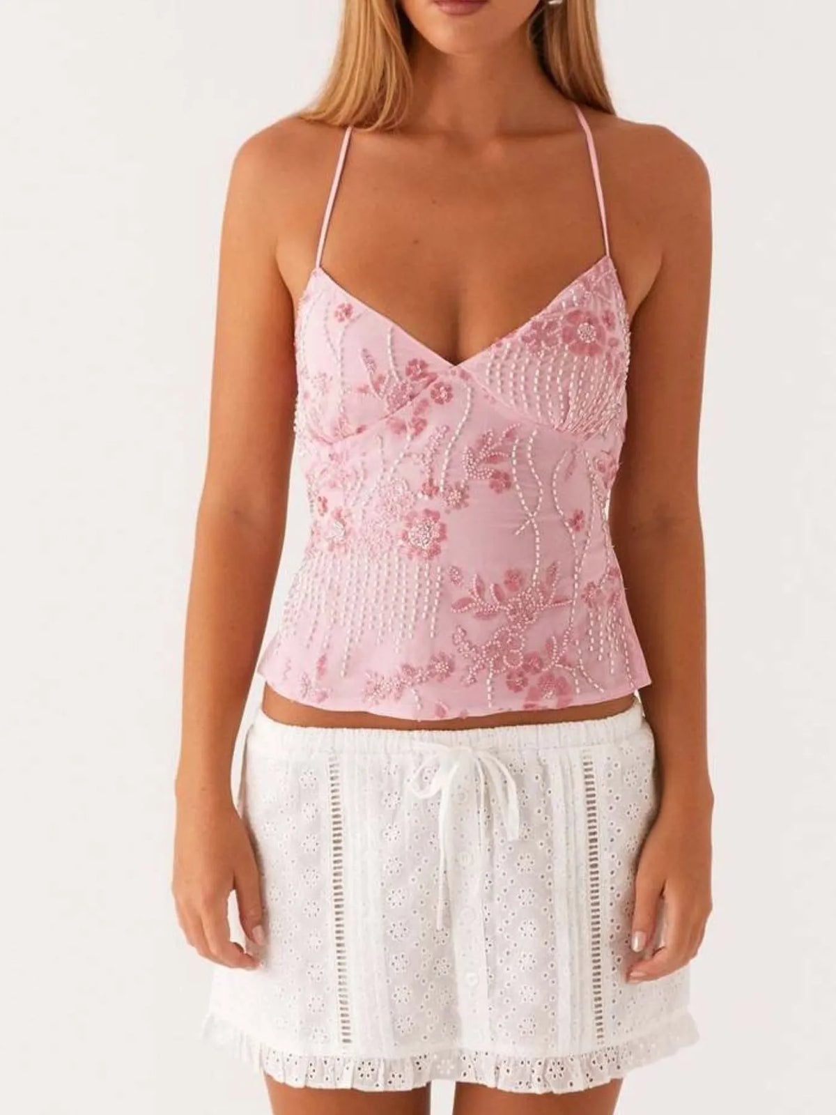 Crisscross Back V-Neck Cami - Ladyez