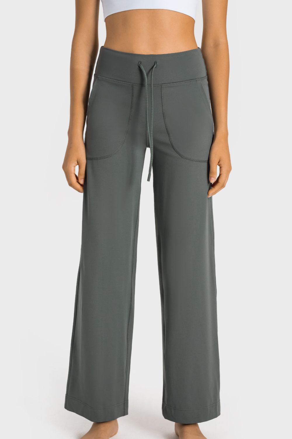 Millennia Drawstring Waist Wide Leg Sports Pants with Pockets - Ladyez