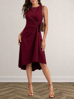 Ruched Round Neck Sleeveless Dress - Ladyez