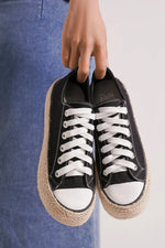 Beast Fashion Lace Up Woven Espadrille Sole Sneakers - Ladyez
