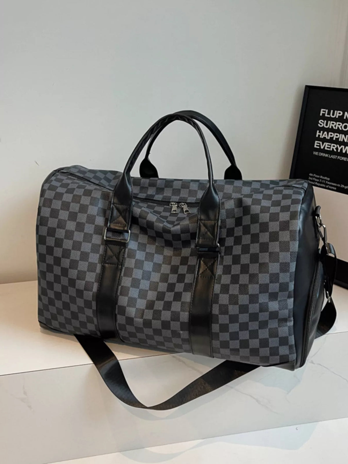 Checkered Pattern Travel Bag
