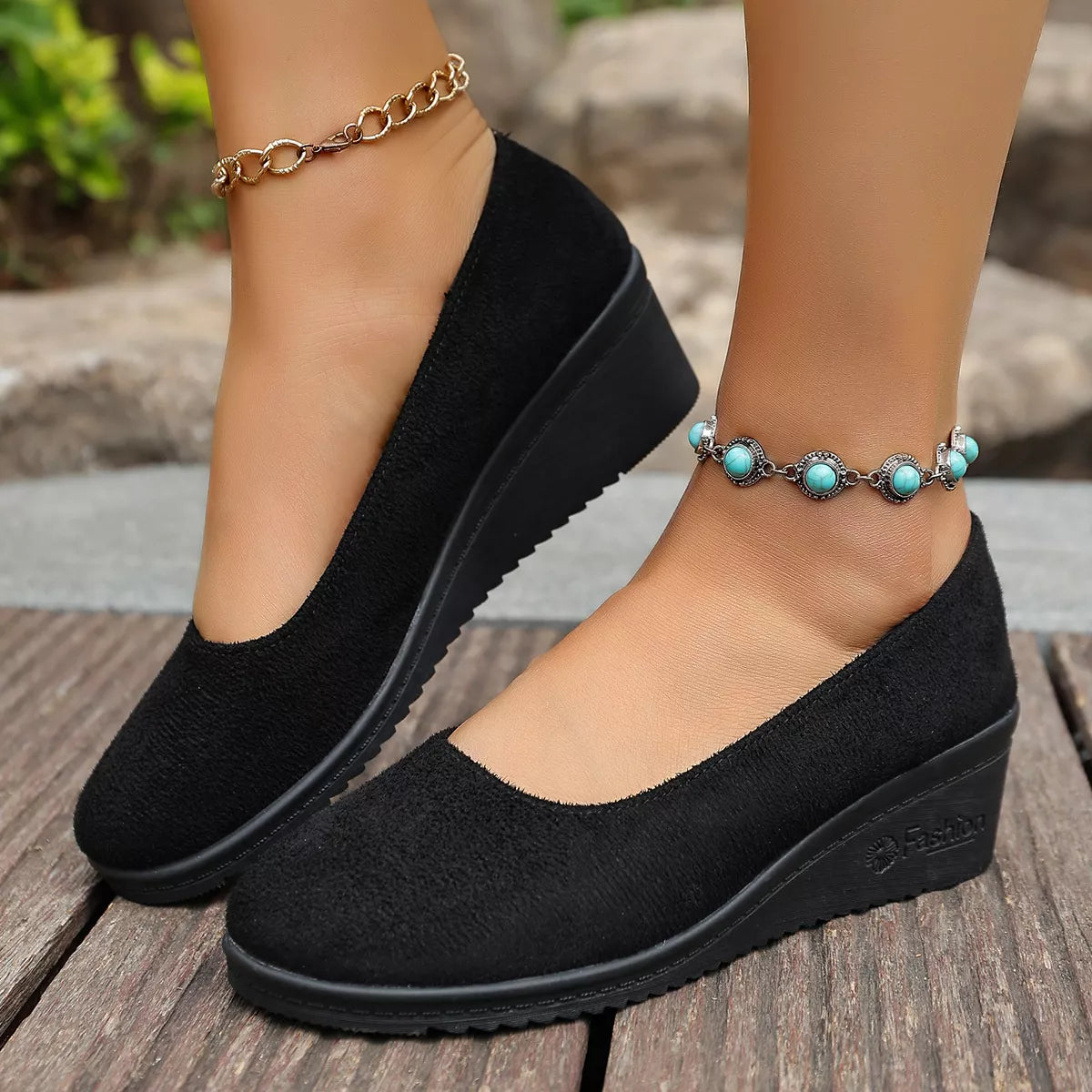 Round Toe Wedge Slip-Ons