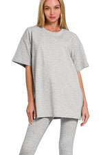 Zenana Cotton Round Neck Top & Legging Set