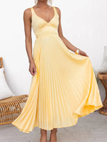 Pleated V-Neck Sleeveless Maxi Dress - Ladyez