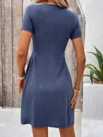 Twist Front V-Neck Short Sleeve Casual Dress - Ladyez