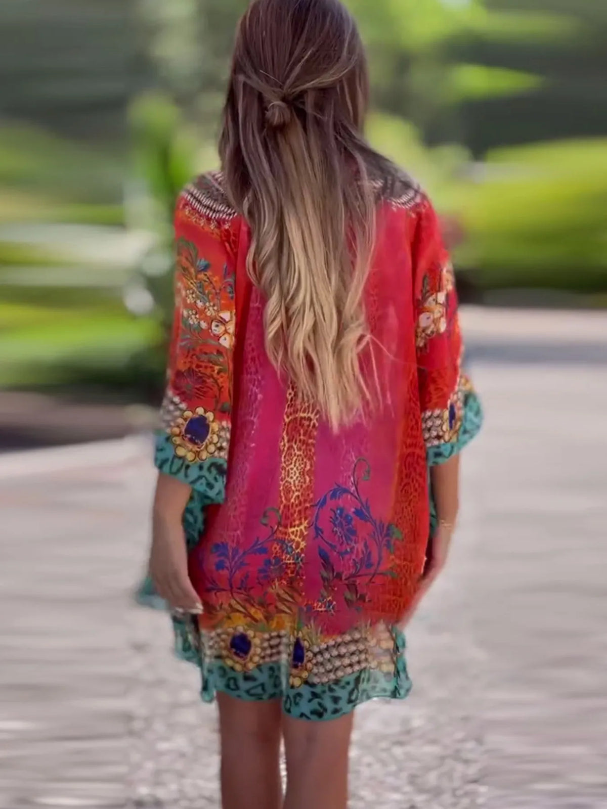 Floral Print V-Neck Cover Up - Ladyez