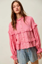 SO ME Variegated Stripe Reversible Flowy Boho Blouse