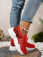 Cutout Leopard Lace Up Mesh Athletic - Ladyez