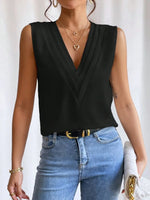 V-Neck Pleated Sleeveless Cami Tank Top - Ladyez