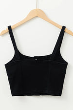 Acid Wash Buttoned Cropped Slim Denim Tank Top