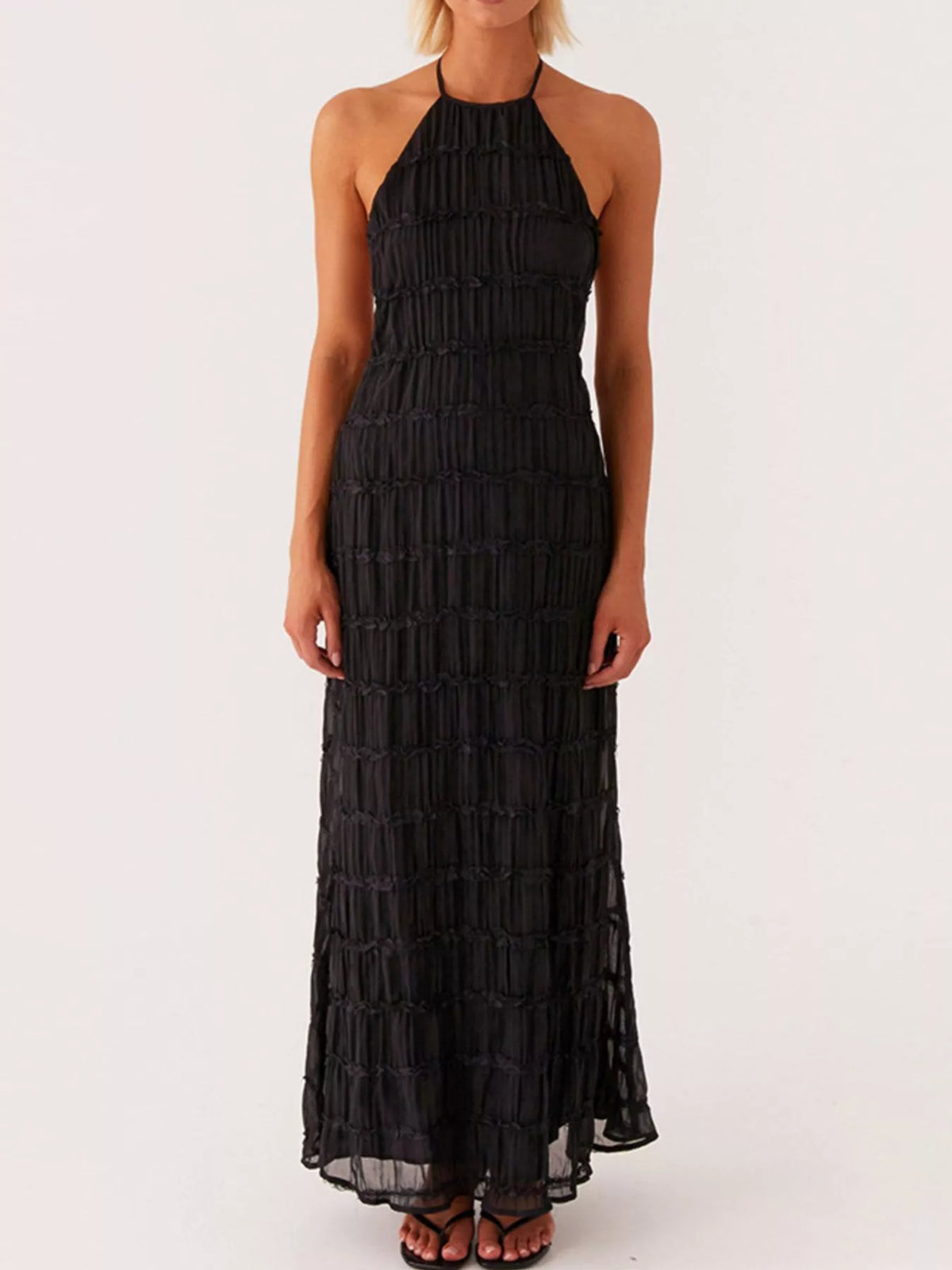 Ruched Halter Neck Maxi Dress