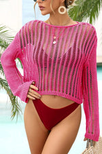 Angel Wings Long Sleeve Round Neck Openwork Cover-Up - Ladyez