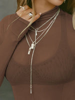 Mock Neck Long Sleeve Sheer Top - Ladyez