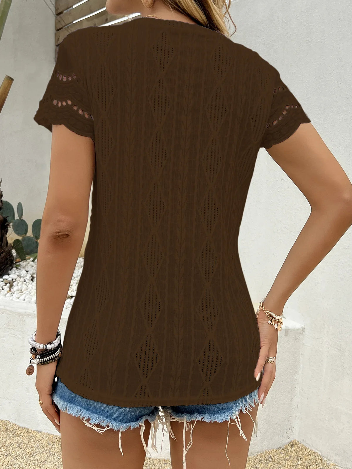 Crochet Lace Short Sleeve T-Shirt - Ladyez