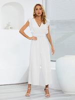 Ruffled Surplice Cap Sleeve Jumpsuit