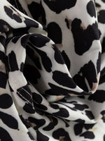 Striped Collar Leopard Print Long Sleeve Flared Dress
