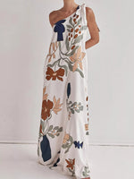 Bohemian Floral Print One-Shoulder Maxi Dress