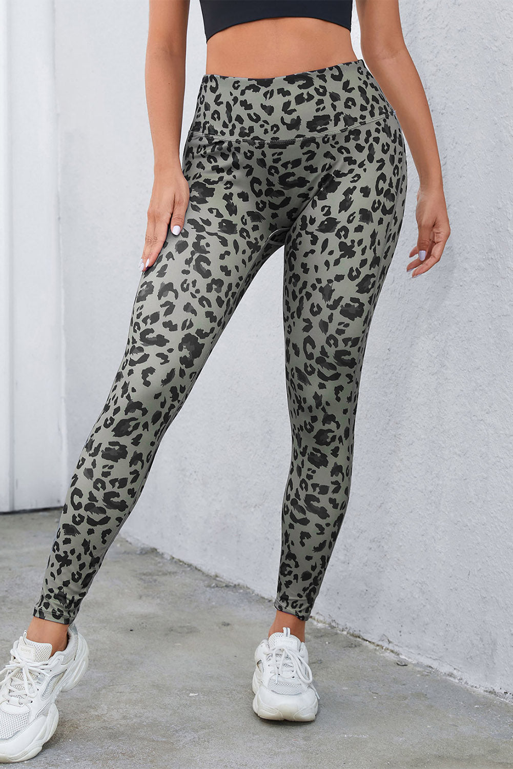 Leopard Print Wide Waistband Leggings - Ladyez