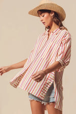 SO ME Multicolored Stripe Button Down Shirt