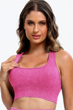 3 Piece Washed Square Neck Wide Strap Active Set - Ladyez