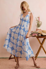 SO ME Shell Smocked Bodice Shoulder Tie Lined Midi Dress