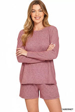 Zenana Soft Melange Long Sleeve Tee and Shorts Set