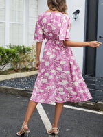 Floral Flutter Sleeve V-Neck Summer Midi Dress