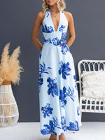 Floral Print Halter Neck Maxi Dress