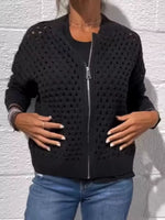 Full Size Zip Up Long Sleeve Cardigan with Eyelet Detail Plus Size
