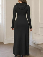 Drawstring Long Sleeve Hooded Maxi Dress