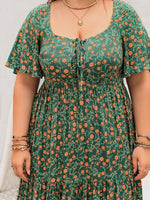 Plus Size Printed Short Sleeve Tiered Maxi Dress