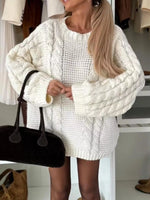 Cable Knit Round Neck Oversized Sweater