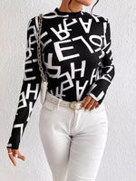 Animal Print Mock Neck Long Sleeve T-Shirt