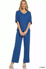 Zenana V-neck Oversized Top & Pants Set