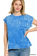 Zenana Full Size Crinkle Washed Round Neck Folded Short Sleeve Tee Plus Size