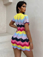 Chevron Knit Short Sleeve Sweater Dress