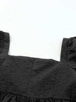 Textured Square Neck Puff Sleeve Peplum Blouse