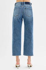 RISEN High Rise Crop Length Barrel Adjustable Waist Band Jeans - Ladyez