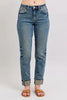 Judy Blue Full Size Mid Rise Vintage Wash Double Roll Cuff Boyfriend Jeans Plus Size