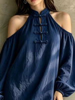 Cold-Shoulder Balloon Sleeve Mini Dress