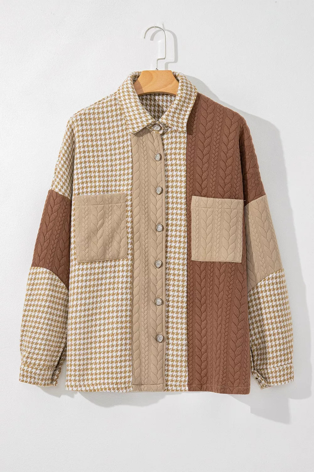 Button DownHoundstooth Color Block Shacket
